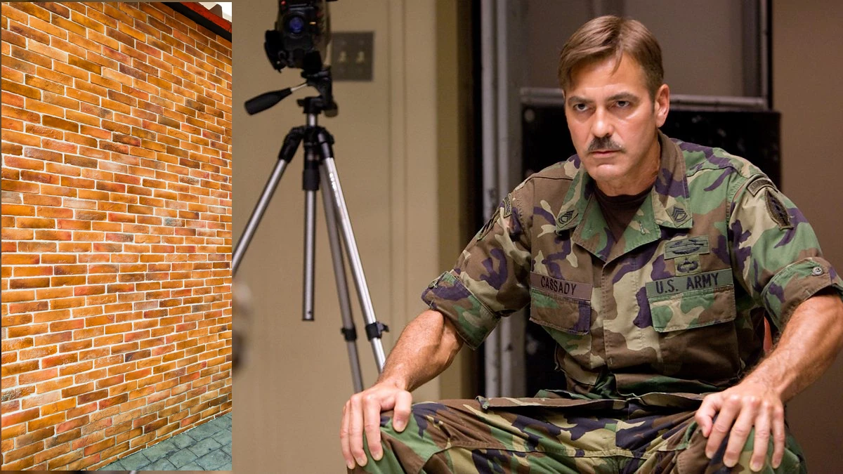 Edited image from Men Who Stare At Goats with George Clooney staring at wall instead of a goat